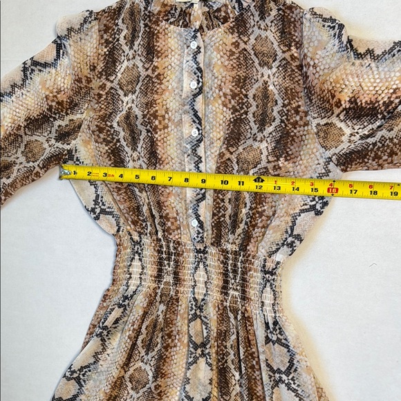 MAJE Women's Sheer Snake Print‎ Mini Dress Puff Sleeves Ruffle Button Up Size 2 - Picture 6 of 12
